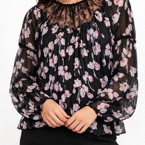 Jason Wu Collection Silk Floral Blouse Sheer Lace Trim Top Size 6